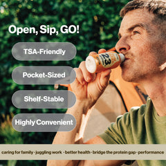 Pure Genius shot open and poured into glass emphasizing convenient use