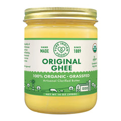 Pure Indian Foods front jar showing branding and 14 ounce size, highlights organic quality