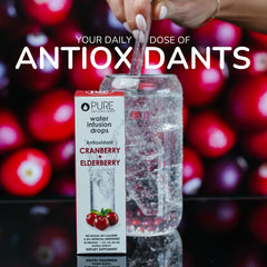 Pure Inventions mixing drops into a glass of water showing quick flavoring
