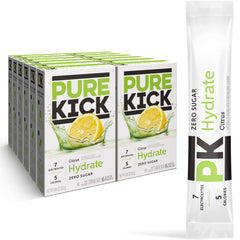PURE KICK front packaging showing citrus packets and benefits
