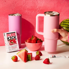 PURE KICK mixed drink in bottle demonstrating refreshing flavored hydration benefit