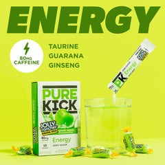 PURE KICK single stick packet close-up highlighting easy-portable serving for instant mix