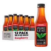 Pure Leaf bottle front packaging showing raspberry iced tea and brand logo offering real-brew taste