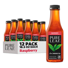 Pure Leaf bottle front packaging showing raspberry iced tea and brand logo offering real-brew taste