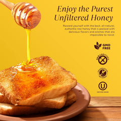 Pure Southern Honey pouring from jar on wooden spoon to show viscosity