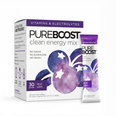 Pureboost front packaging showing acai flavor and clean energy benefits