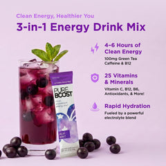 Pureboost mixed drink in glass illustrating refreshing hydration and energy