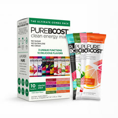 Pureboost front box variety pack showing packets and branding for quick selection benefit