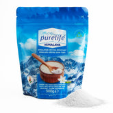 Purelife front packaging showing white iodized salt with clear labeling benefit: easy seasoning