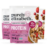 purely elizabeth front packaging showing almond butter and berries, highlights flavor