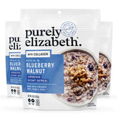 Purely Elizabeth front packaging showing blueberry walnut cups and benefits for quick breakfasts
