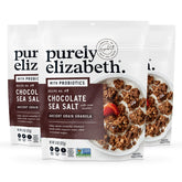 purely elizabeth front packaging showing chocolate sea salt granola benefits
