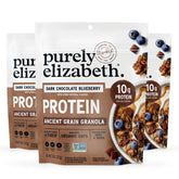 purely elizabeth front packaging showing dark chocolate blueberry flavor and benefits