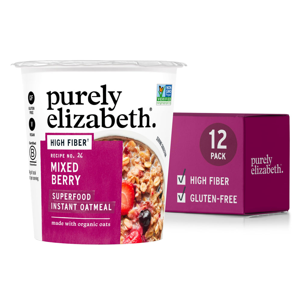 purely elizabeth front packaging showing mixed berry cup and benefits