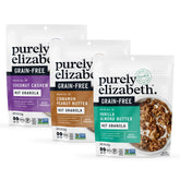 purely elizabeth front packaging showing three 8oz bags and variety