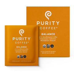 PURITY COFFEE front packaging showing product name and medium roast benefits