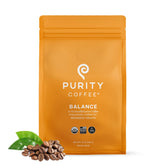 PURITY COFFEE Balance front packaging showing 12oz bag and freshness benefits