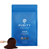 PURITY COFFEE front packaging showing CALM decaf label and benefits
