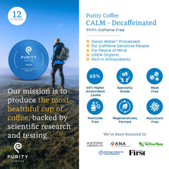 PURITY COFFEE CALM K Pod capsule closeup highlighting single‑serve convenience and freshness
