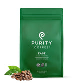 PURITY COFFEE EASE front bag view showing organic low‑acid promise and benefit