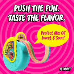 Push Pop gummy roll close-up showing sugar texture and chewiness, highlights taste appeal