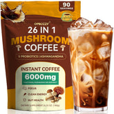 Qmiozzy front jar showing 90 servings and mushroom coffee branding for convenient daily use