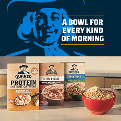 Quaker packet beside a measuring cup showing single-serve 1.51 oz portion for portion control