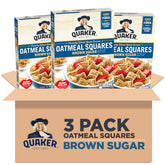Quaker front packaging showing Brown Sugar Oatmeal Squares and clear branding benefit of quick breakfasts