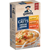 Quaker front box showing cheese grits varieties for easy pantry stocking
