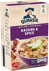 Quaker front box Raisin & Spice showing packaging and convenience