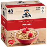 Quaker front packaging showing 48 packets and quick breakfast convenience