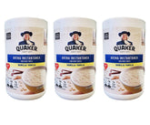 Quaker front packaging of instant oats vanilla showing product branding and benefits