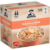 Quaker front packaging showing 44-count peach flavor and convenient servings