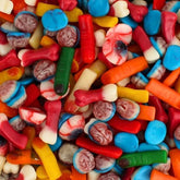 QUEEN CITY CANDY CAVE front packaging showing gummy body parts, easy party use