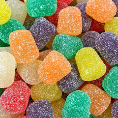 QUEEN CITY CANDY CAVE front packaging showing colorful gumdrops and resealable bag benefit