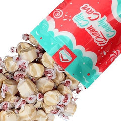 QUEEN CITY CANDY CAVE individually wrapped taffy pieces closeup, easy portioning benefit