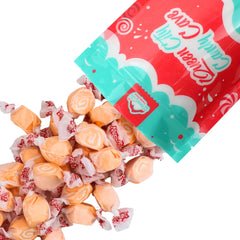 QUEEN CITY CANDY CAVE close-up swirl shows orange and white colors and freshness