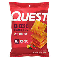 Quest front packaging showing product benefits and bold cheddar taste
