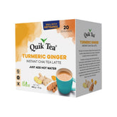 QuikTea front packaging showing Turmeric Ginger flavor and benefits