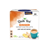QuikTea sachets front packaging showing 20‑count and ginger flavor convenience