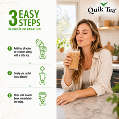 Quik Tea powder close-up revealing smooth texture and mixability