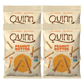 Quinn front packaging showing peanut butter filled pretzel sticks and benefits