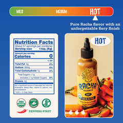 Racha Organics label detail highlighting ingredient list and organic claim benefit