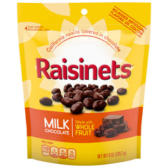 Raisinets front packaging showing resealable bag and brand taste advantage