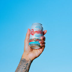 RAMBLER close-up of can label detail emphasizing clean mineral blend branding