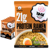 Ramen Bae front packaging showing six beef protein ramen packs and convenience