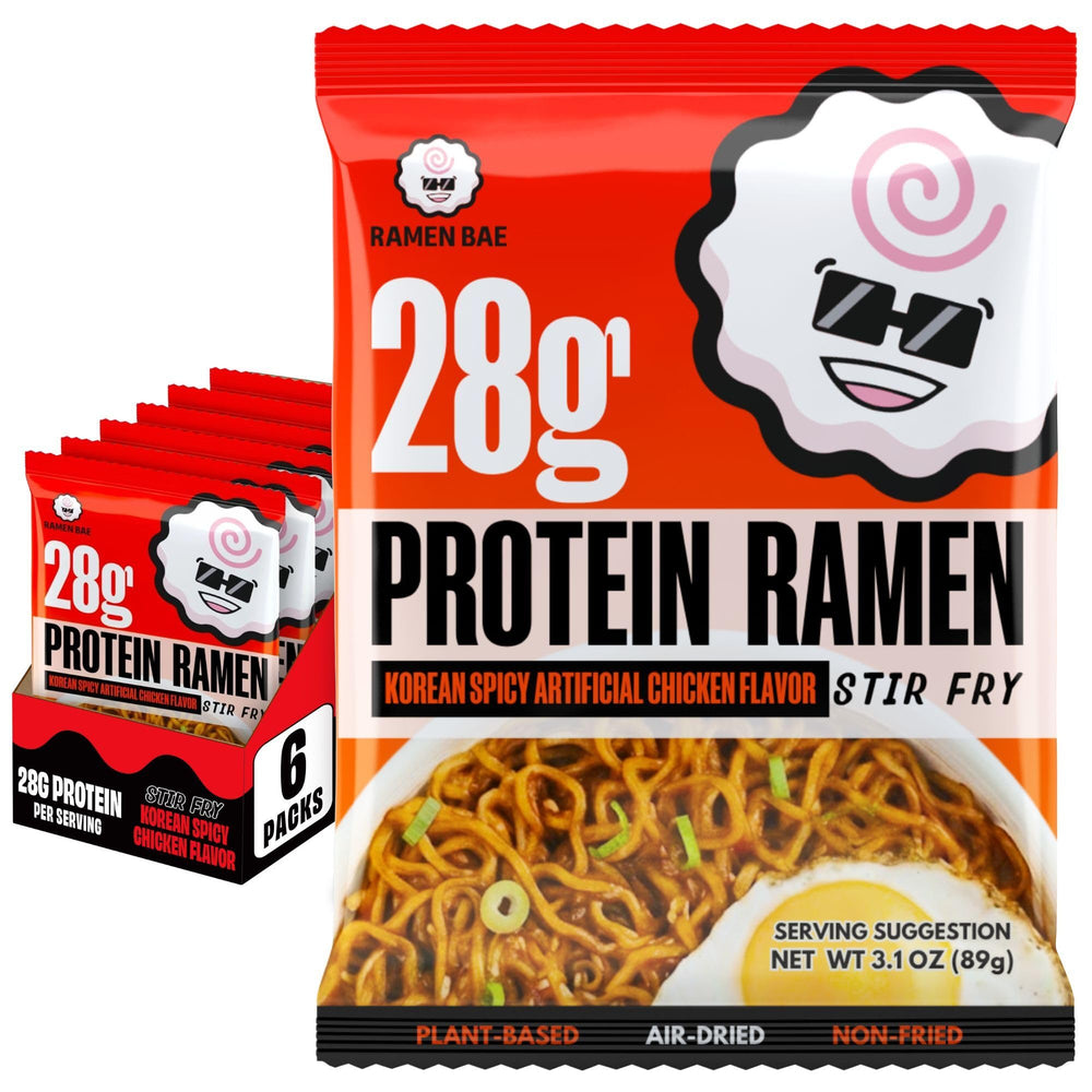 Ramen Bae front packaging showing six spicy chicken ramen packs and brand clarity for easy shopping