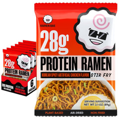 Ramen Bae front packaging showing six spicy chicken ramen packs and brand clarity for easy shopping