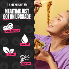 Ramen Bae served bowl stir fry with vegetables demonstrating a filling, high-protein meal