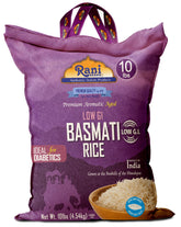 Rani Brand front packaging showing 10 lb bag and product name, clear pantry benefit